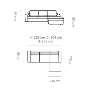 Coltar extensibil VANILLA CORNER 140, stofă catifelata, gri antracit - Salvador 15, 283×173×87 cm