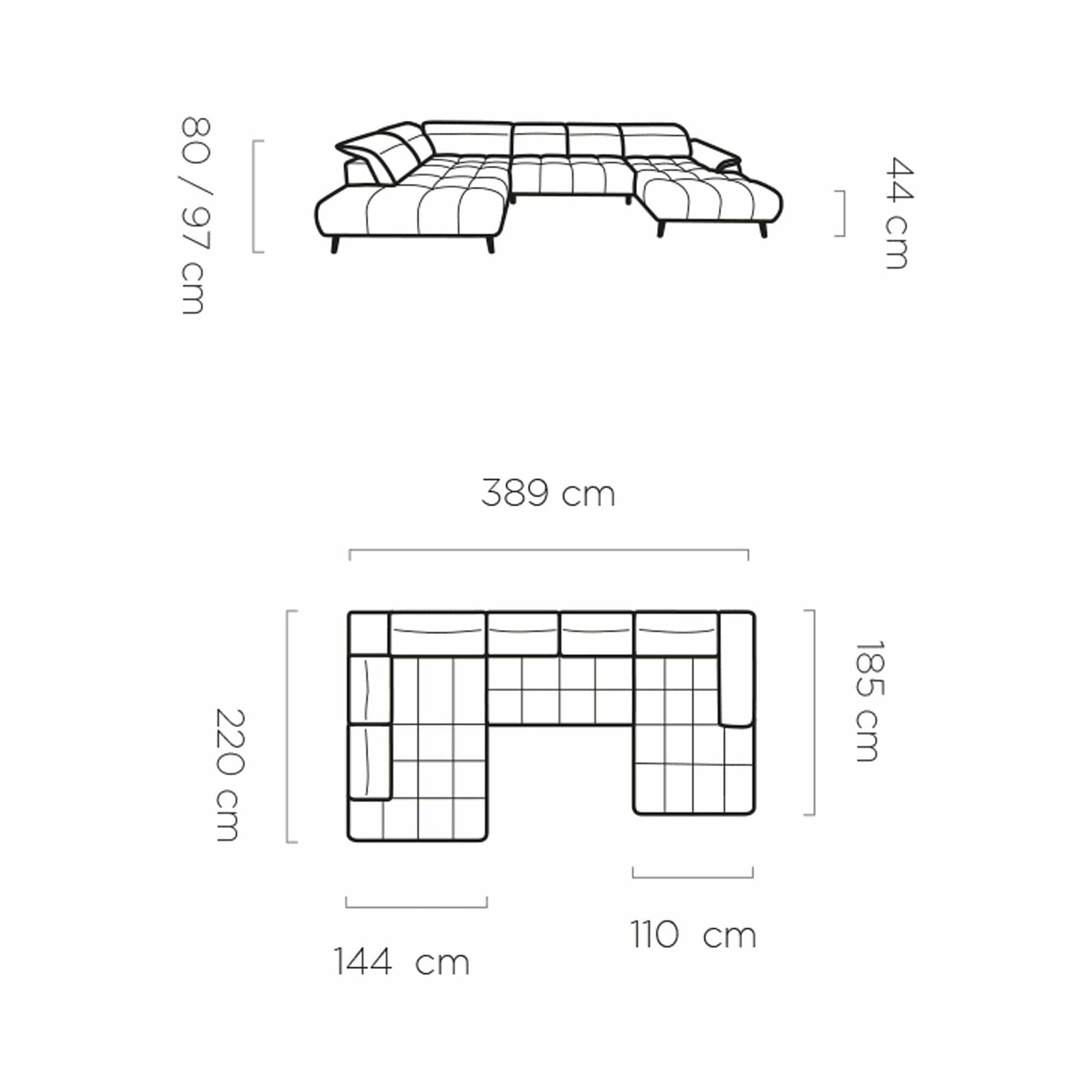 Coltar MONTANA XL, personalizabil materiale gama Oferta Avantaj, cu reglaj electric si tetiere reglabile, 389x220x97 cm
