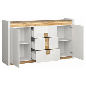 Comoda ALAMEDA, alb/stejar, PAL, 172x41x97 cm