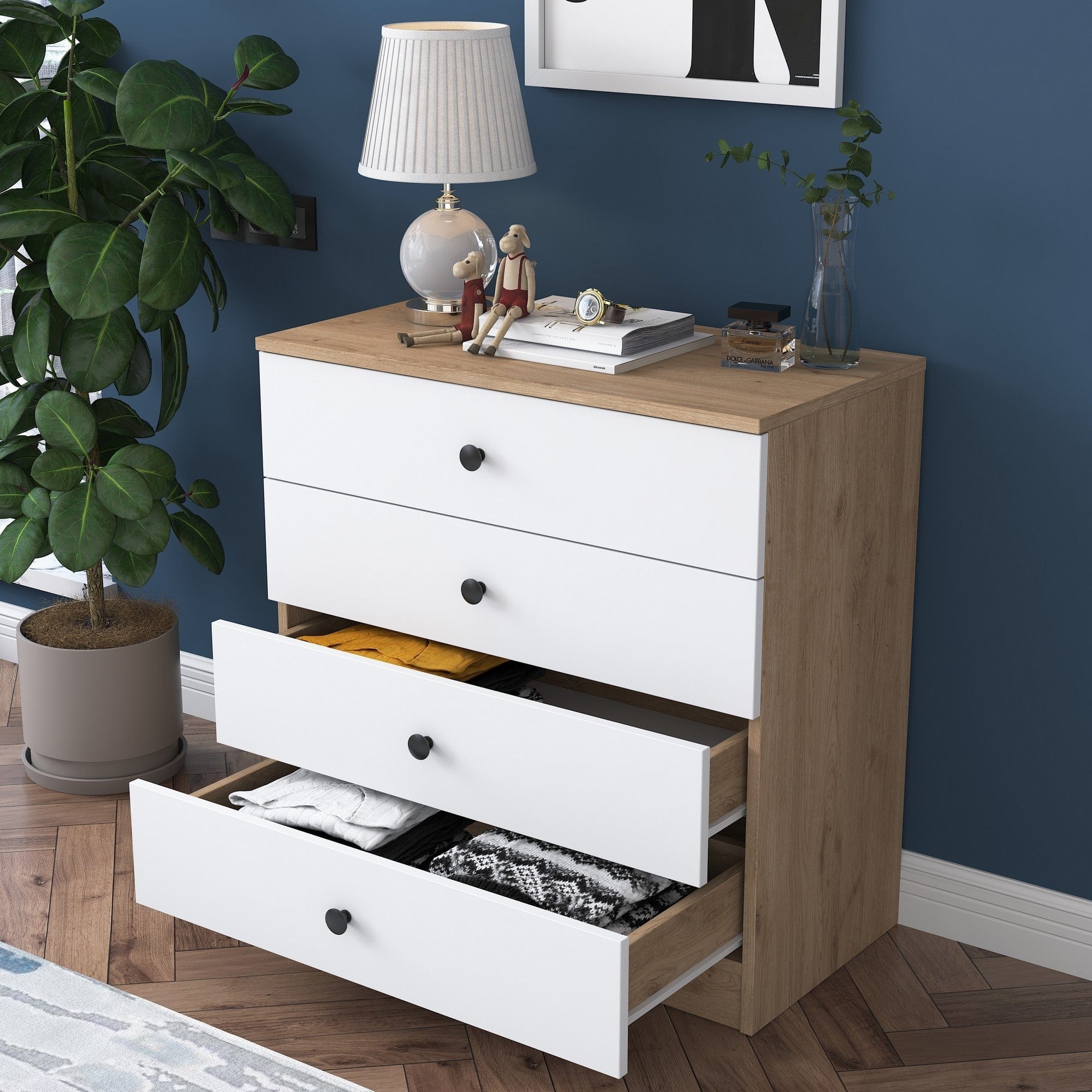 Comoda AMSTERDAM OCN-34120, alb/stejar