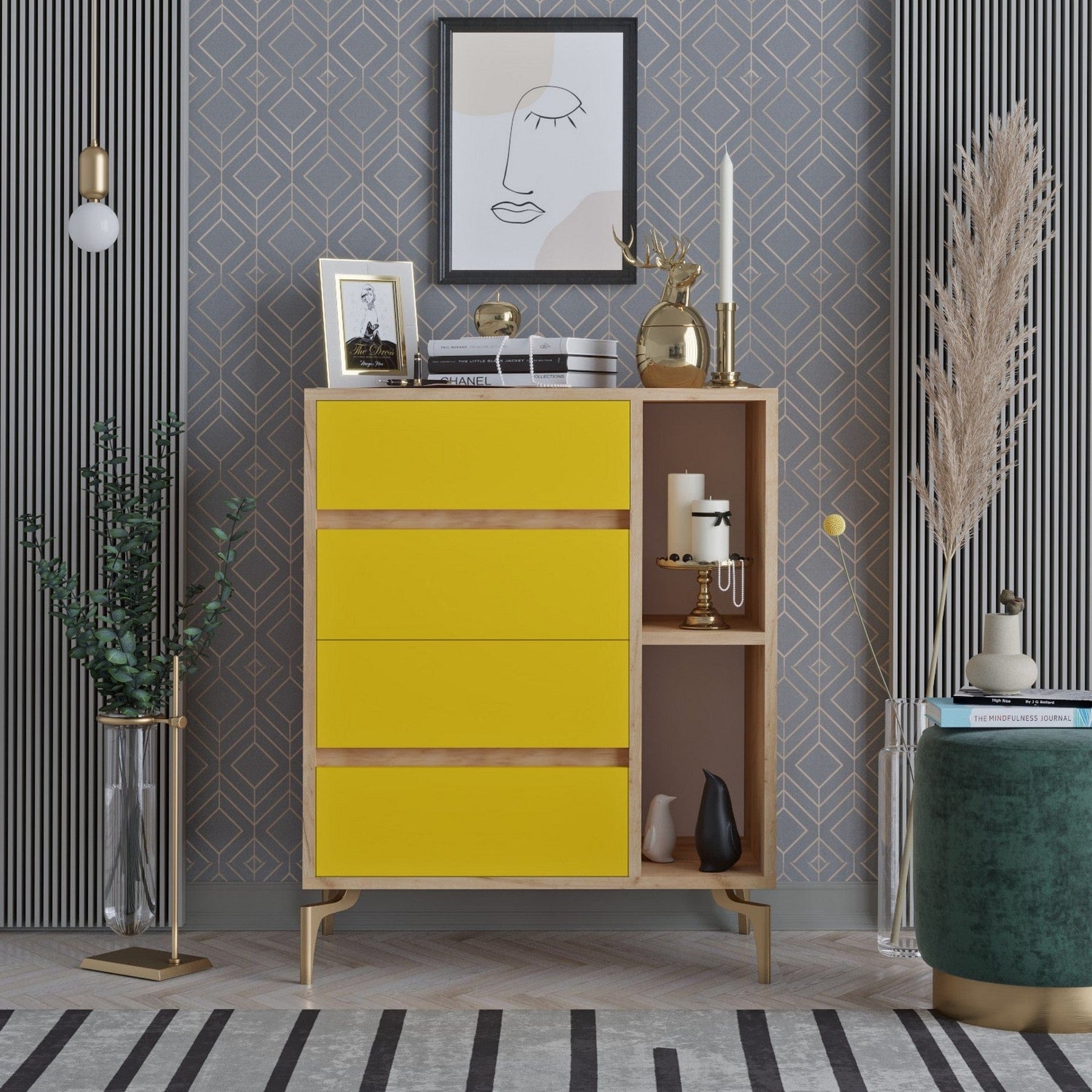 Comoda AMSTERDAM OCN-34122, galben/stejar