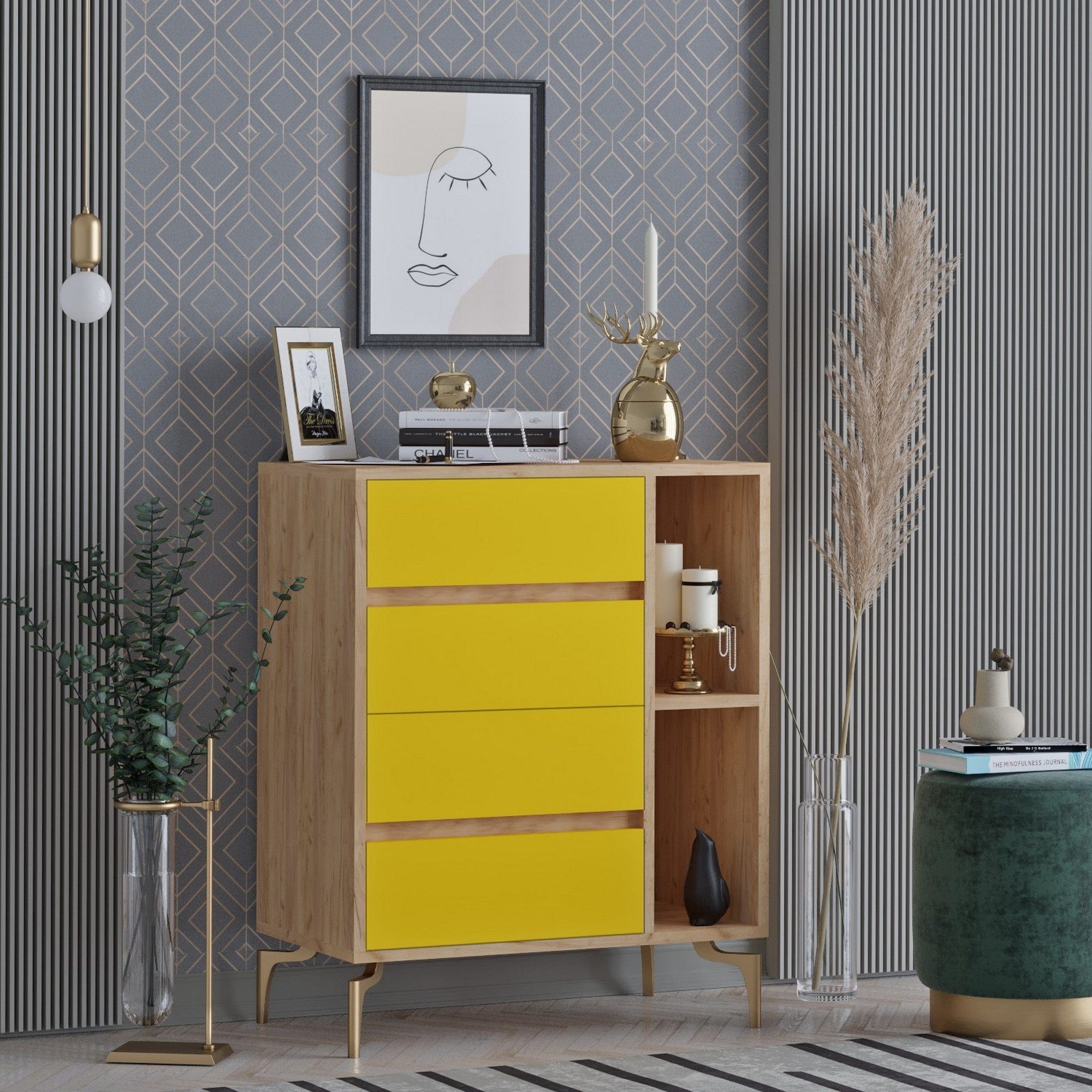 Comoda AMSTERDAM OCN-34122, galben/stejar