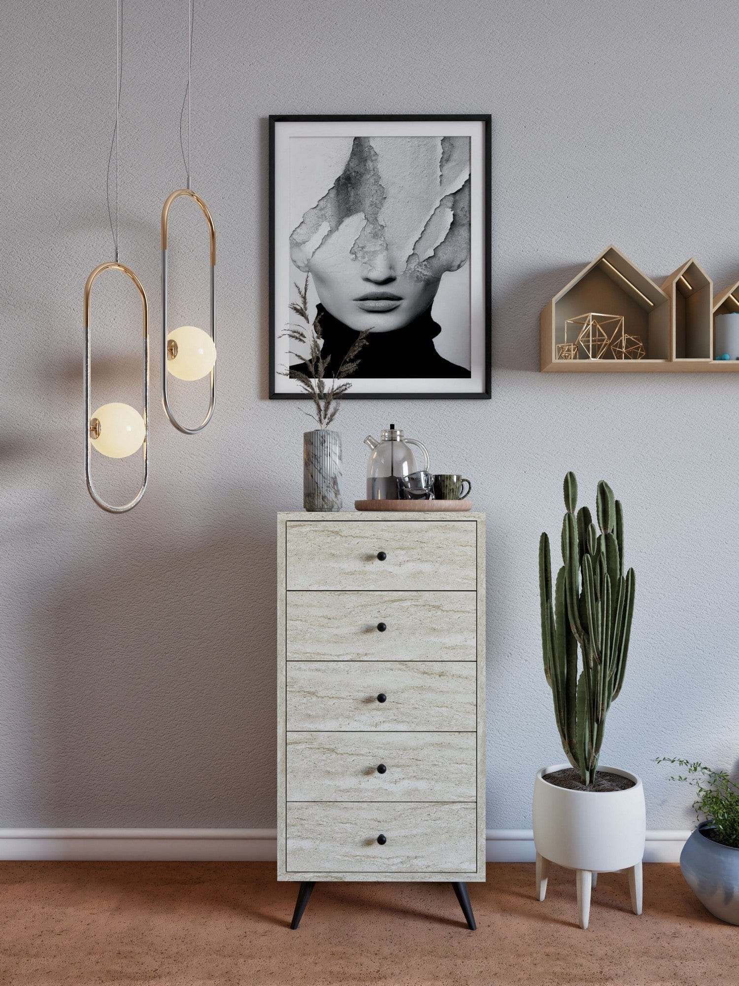 Comoda AMSTERDAM OCN-34161, efect de piatra travertin/negru