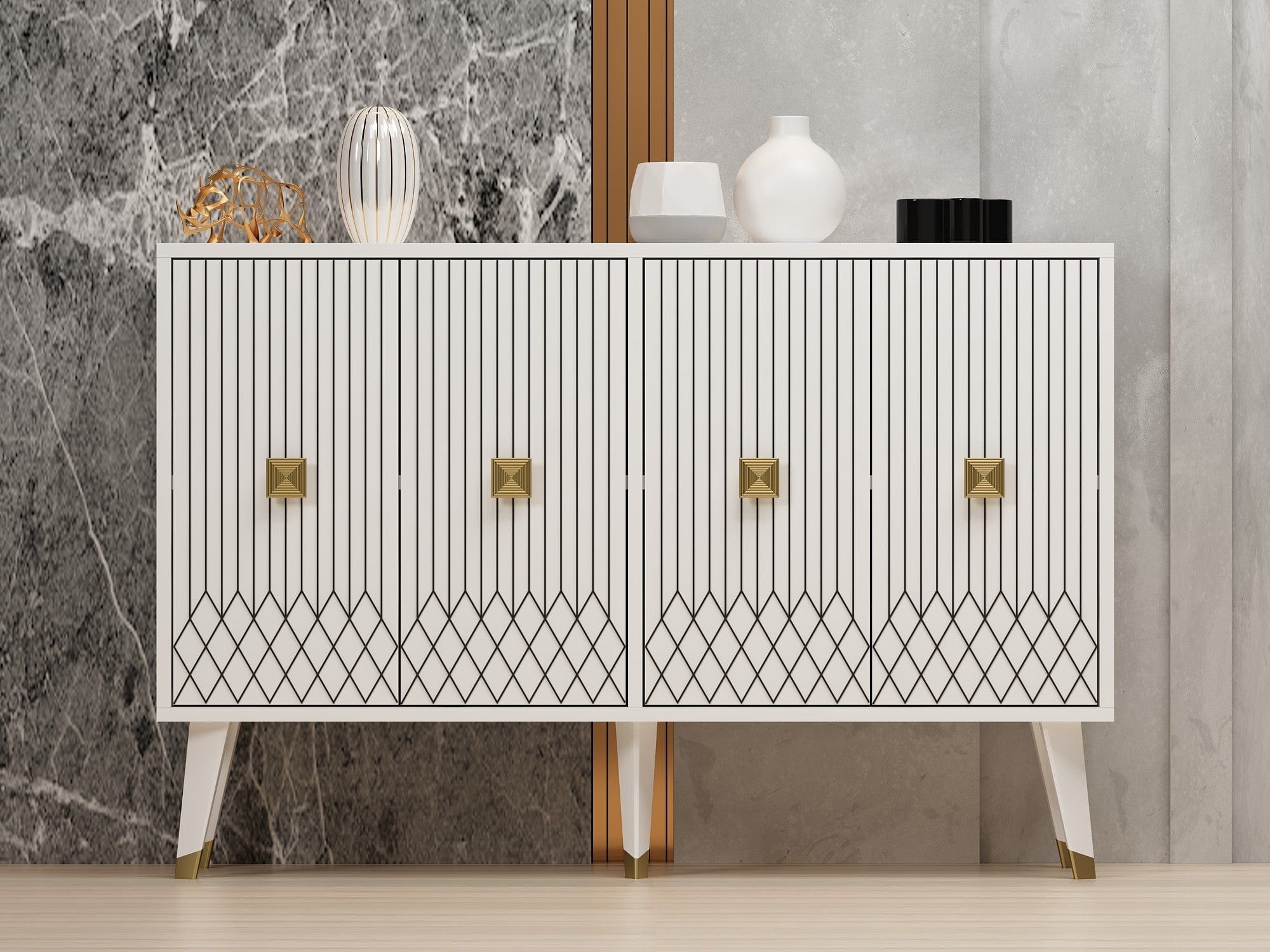 Comoda AMSTERDAM OCN-34186, alb/auriu