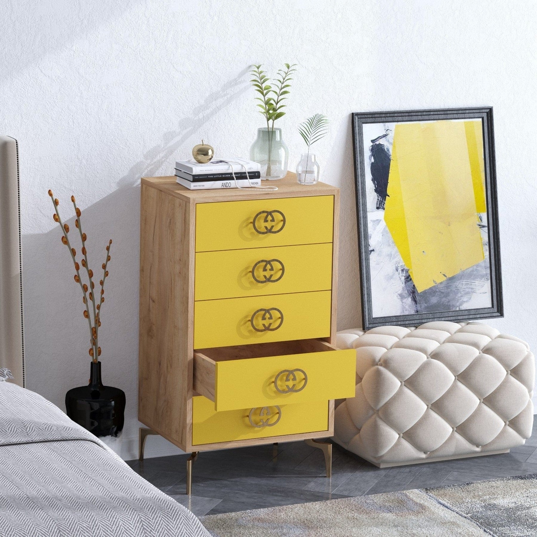 Comoda AMSTERDAM OCN-34194, galben/stejar
