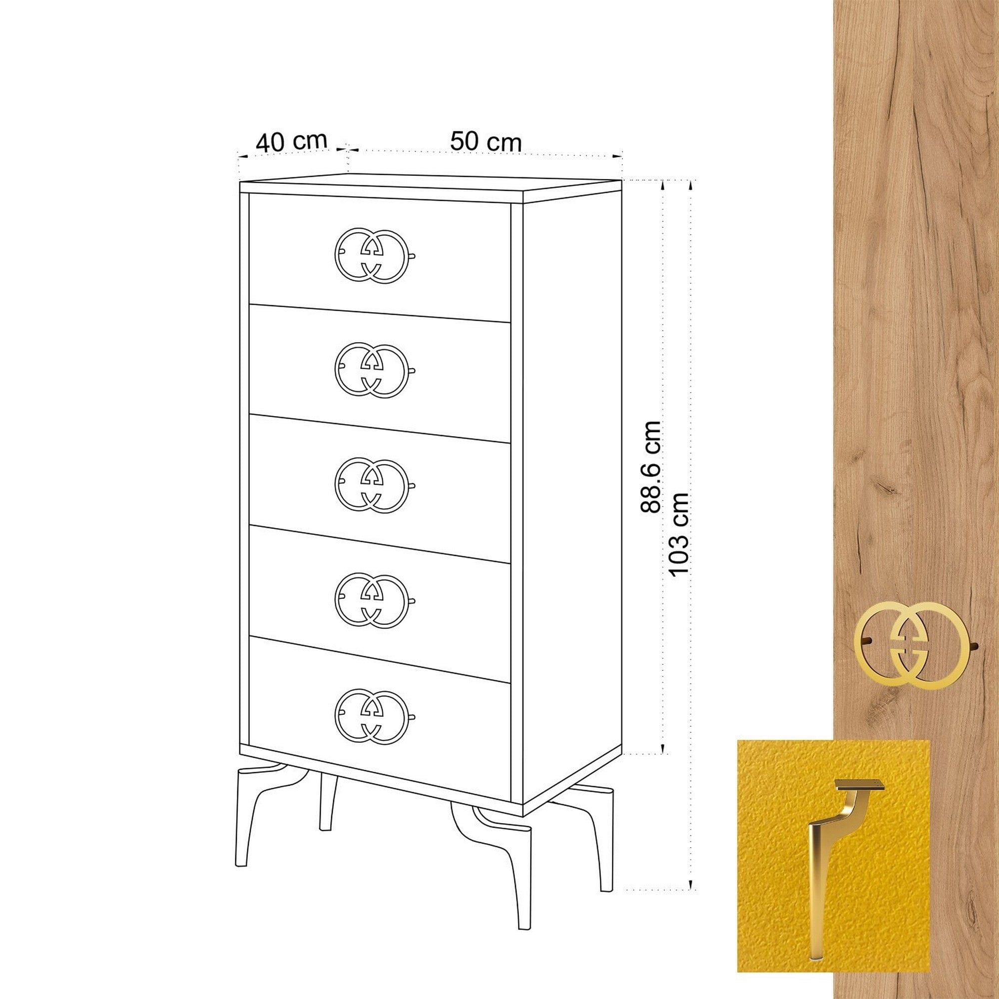 Comoda AMSTERDAM OCN-34194, galben/stejar