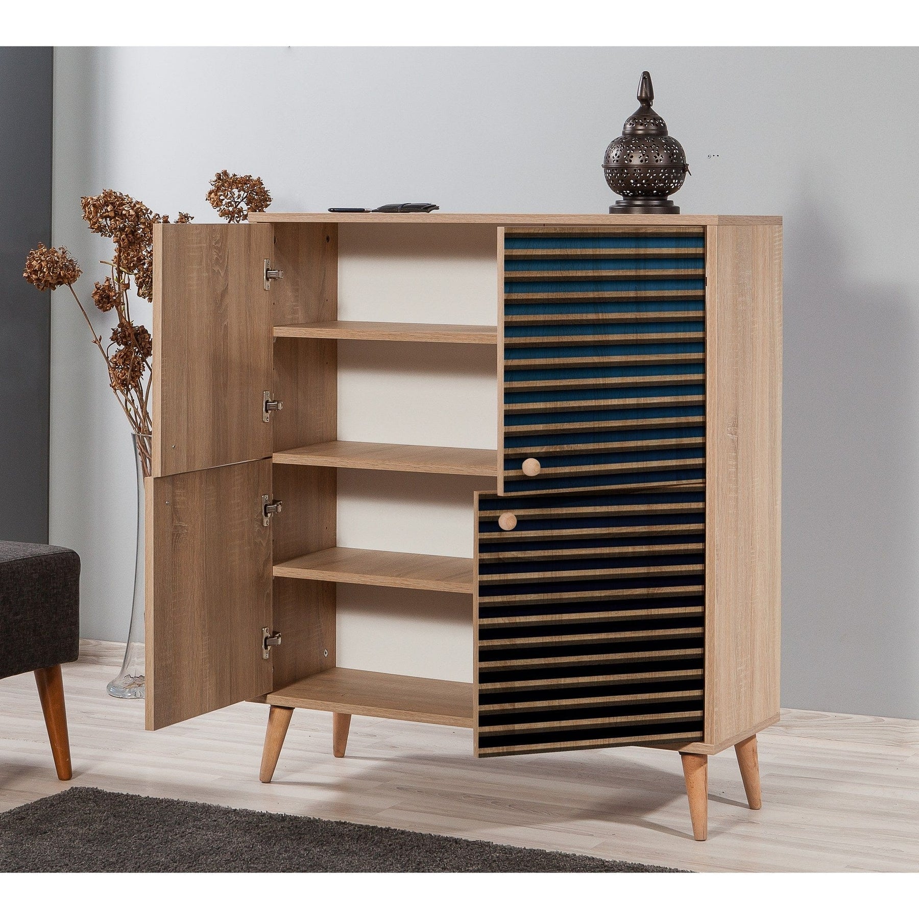 Comoda AMSTERDAM OCN-34247, negru/stejar sonoma