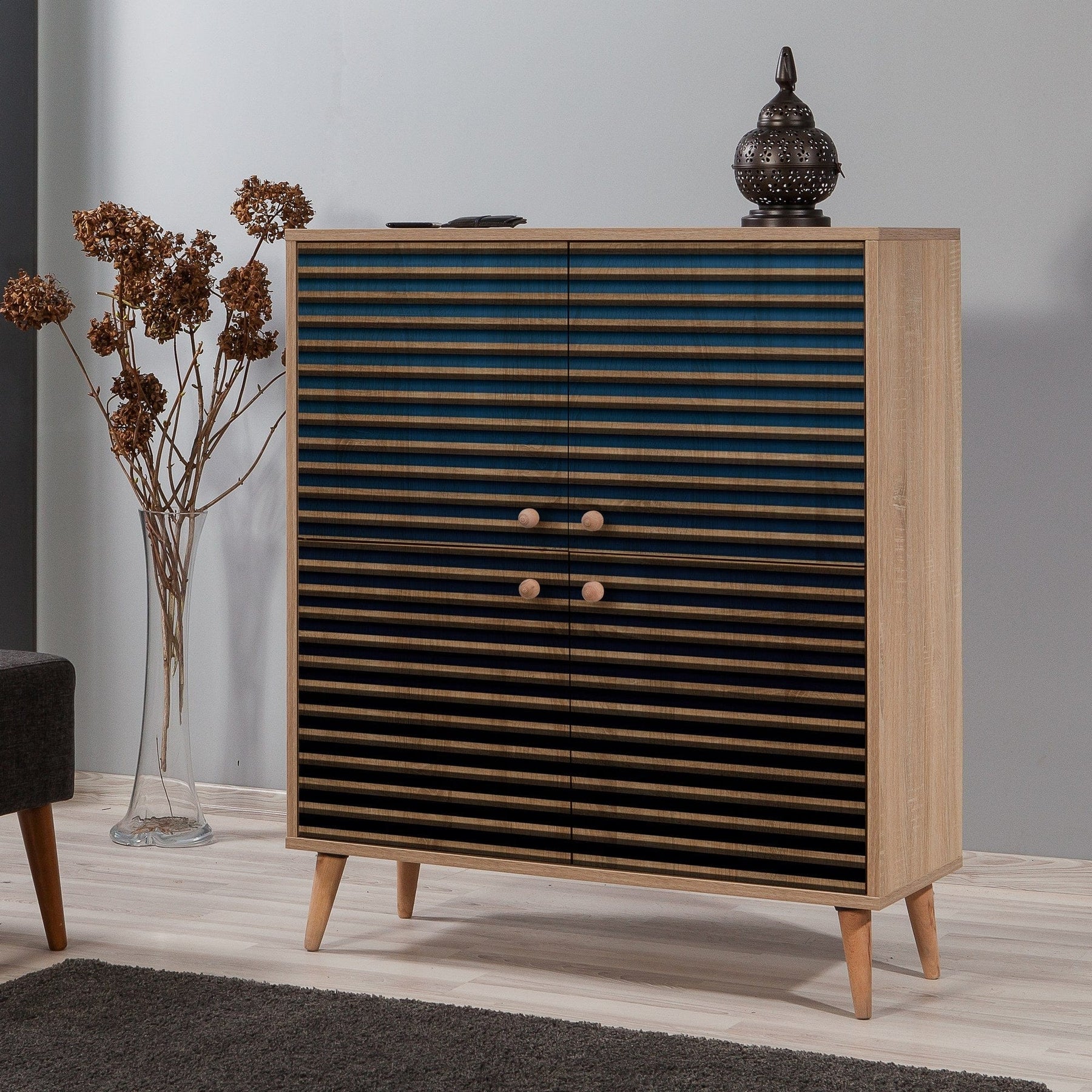 Comoda AMSTERDAM OCN-34247, negru/stejar sonoma