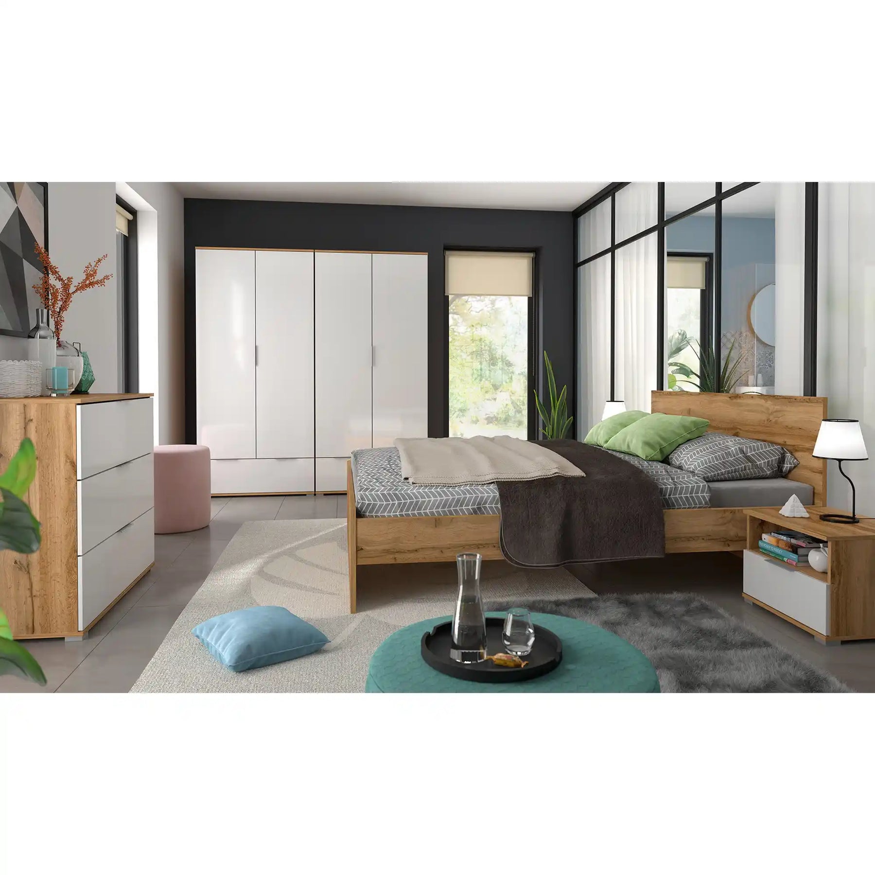 Comoda BERGEN OCN-29590, stejar wotan/alb lucios