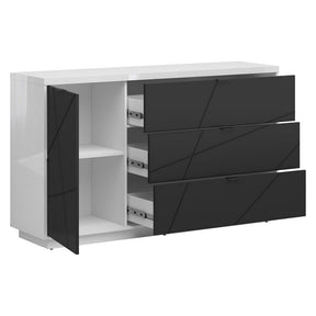 Comoda BERGEN OCN-29719, alb lucios/negru mat
