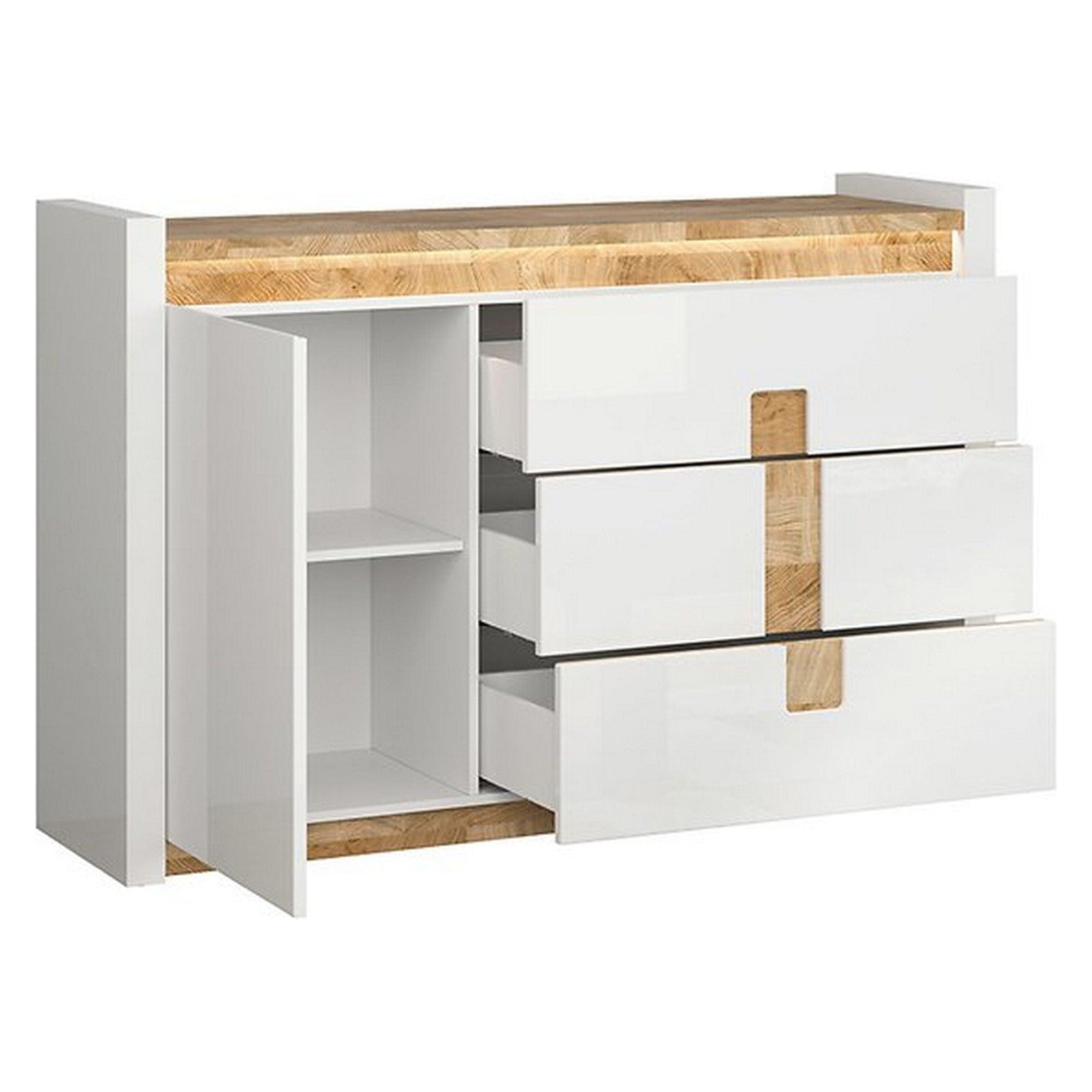 Comoda BERGEN OCN-29729, alb lucios/stejar