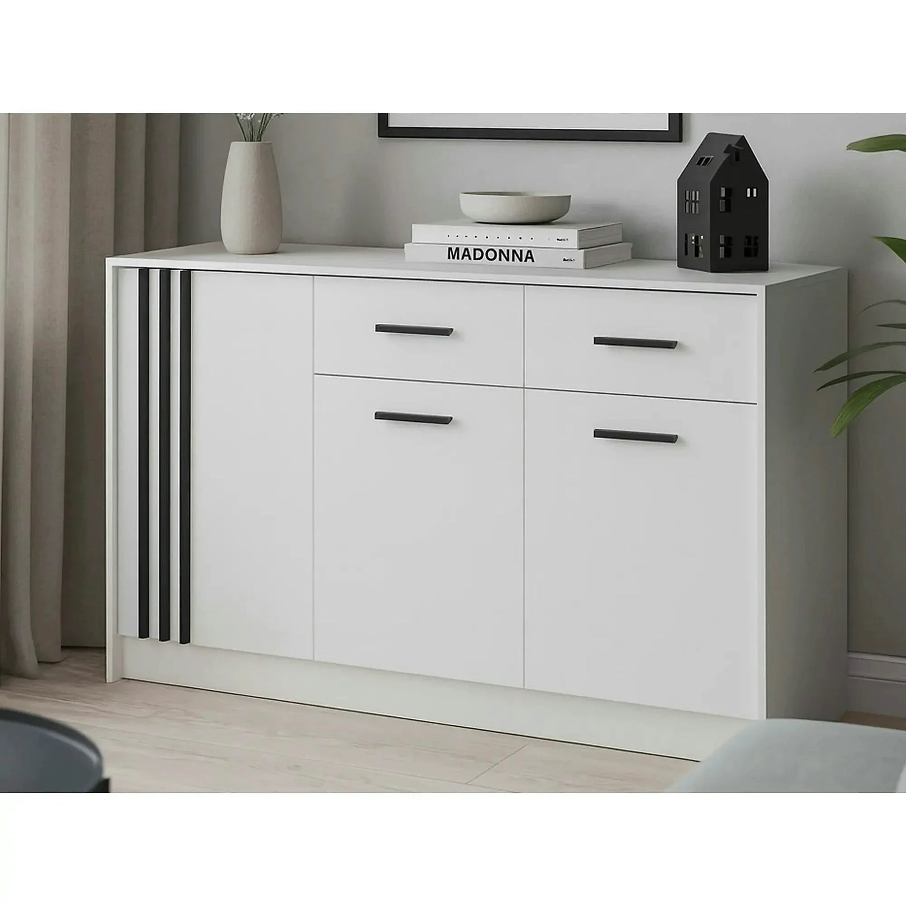 Comoda CANADA CD24, PAL laminat, alb/negru, 150×42×94 cm
