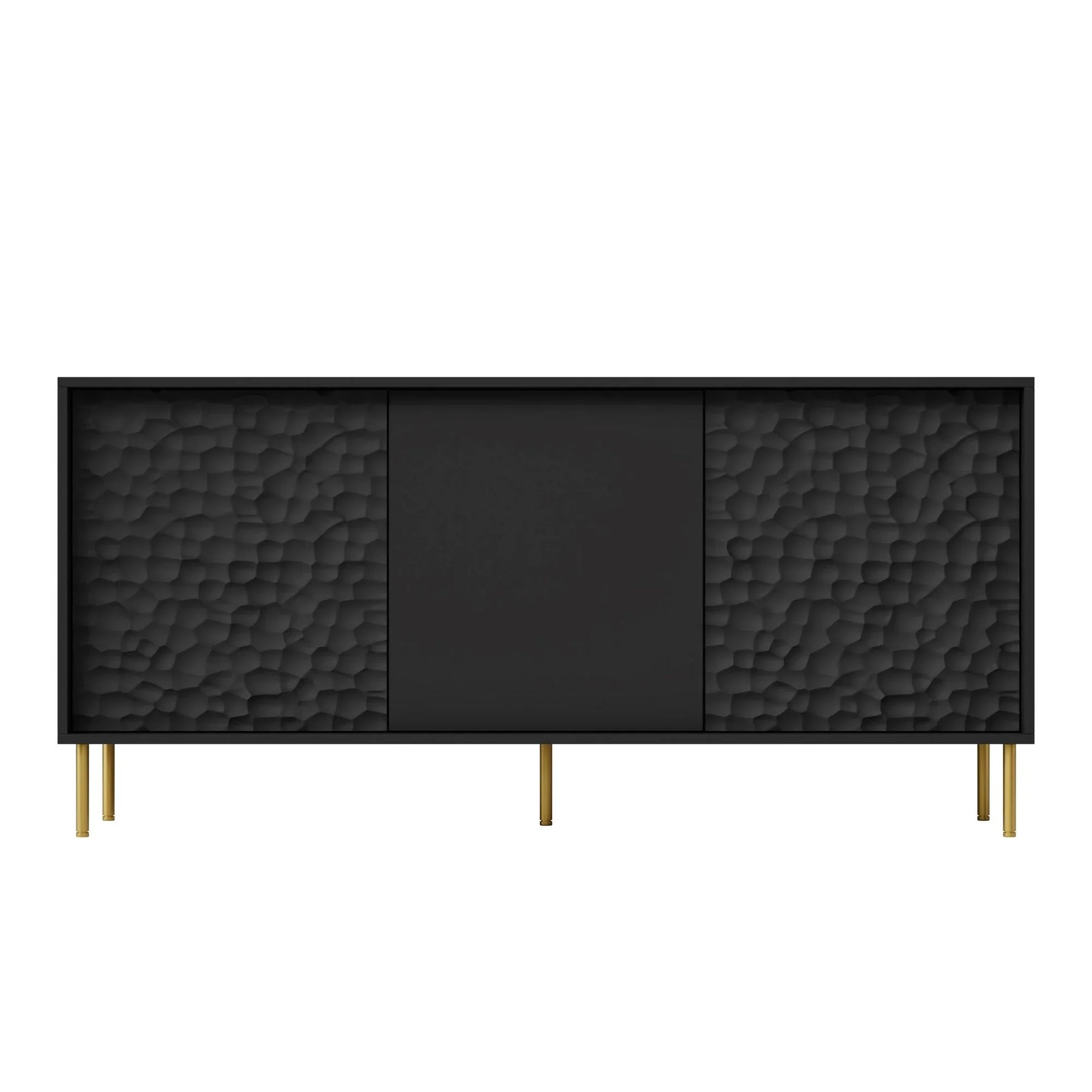 Comodă neagră cu detalii aurii, design modern, ideală pentru living – primabucata