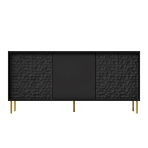 Comodă neagră cu detalii aurii, design modern, ideală pentru living – primabucata
