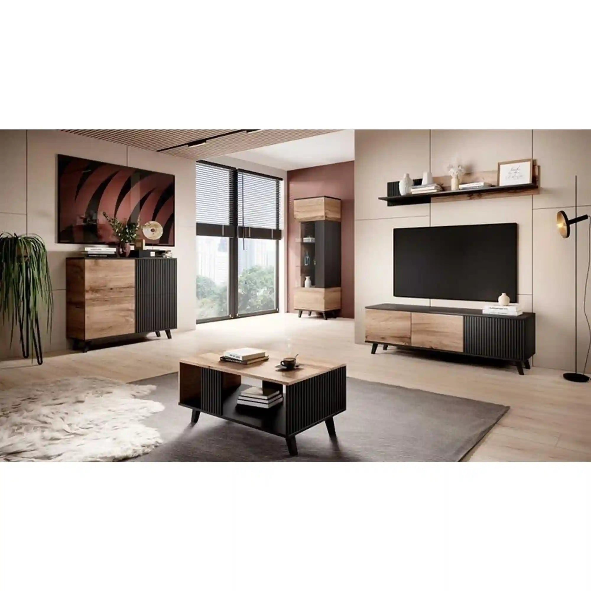 Comoda HOUSTON OCN-37973, stejar wotan/negru