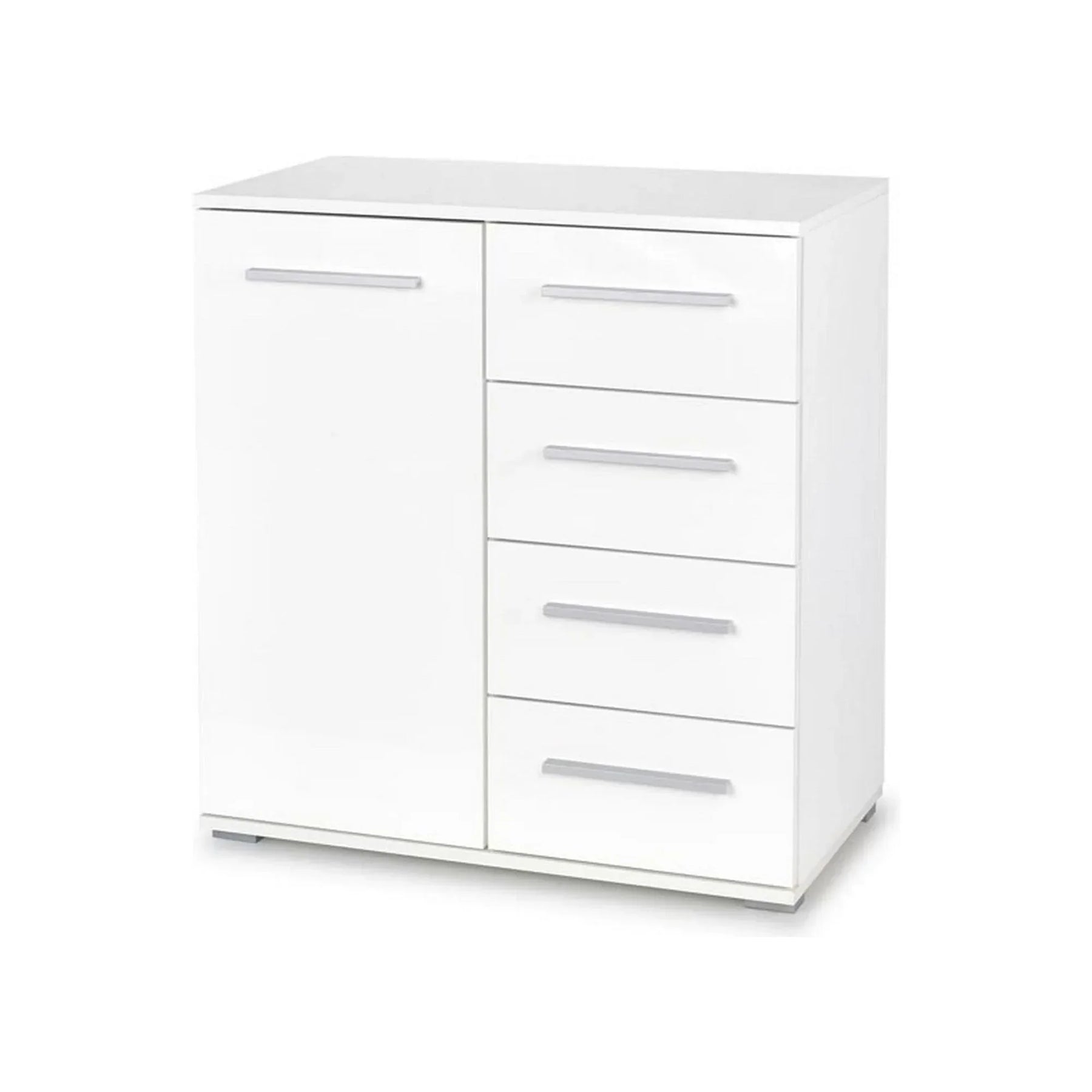 Comodă albă cu ușă și sertare, ideală pentru un living modern – primabucata