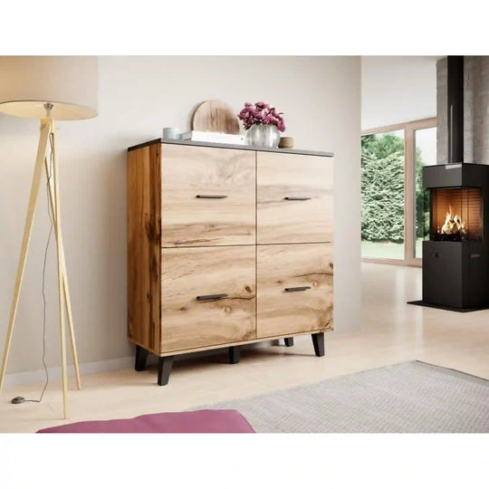 Comoda HOUSTON OCN-38034, stejar wotan/negru