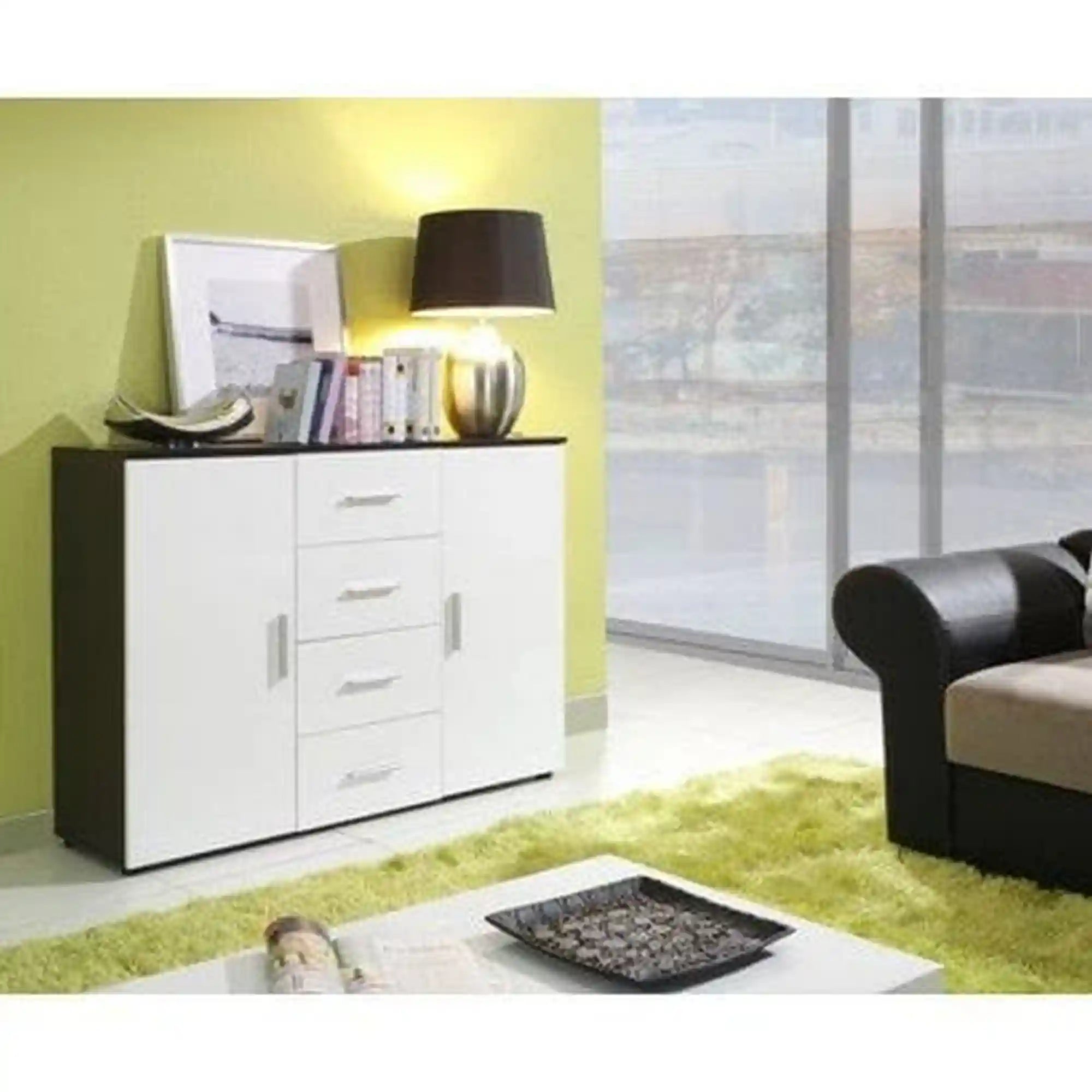 Comoda HOUSTON OCN-38062, alb lucios/wenge