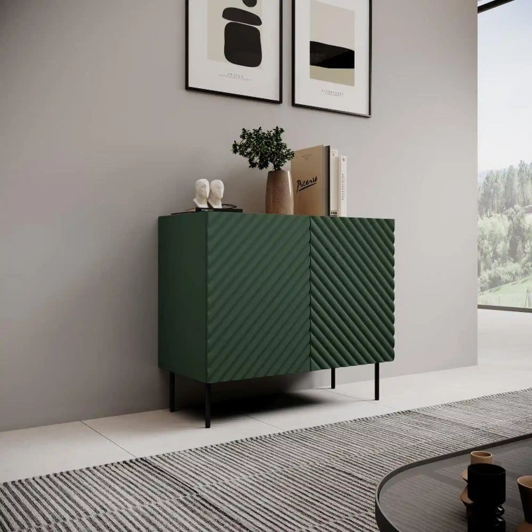 Comoda HOUSTON OCN-38102, verde inchis/stejar