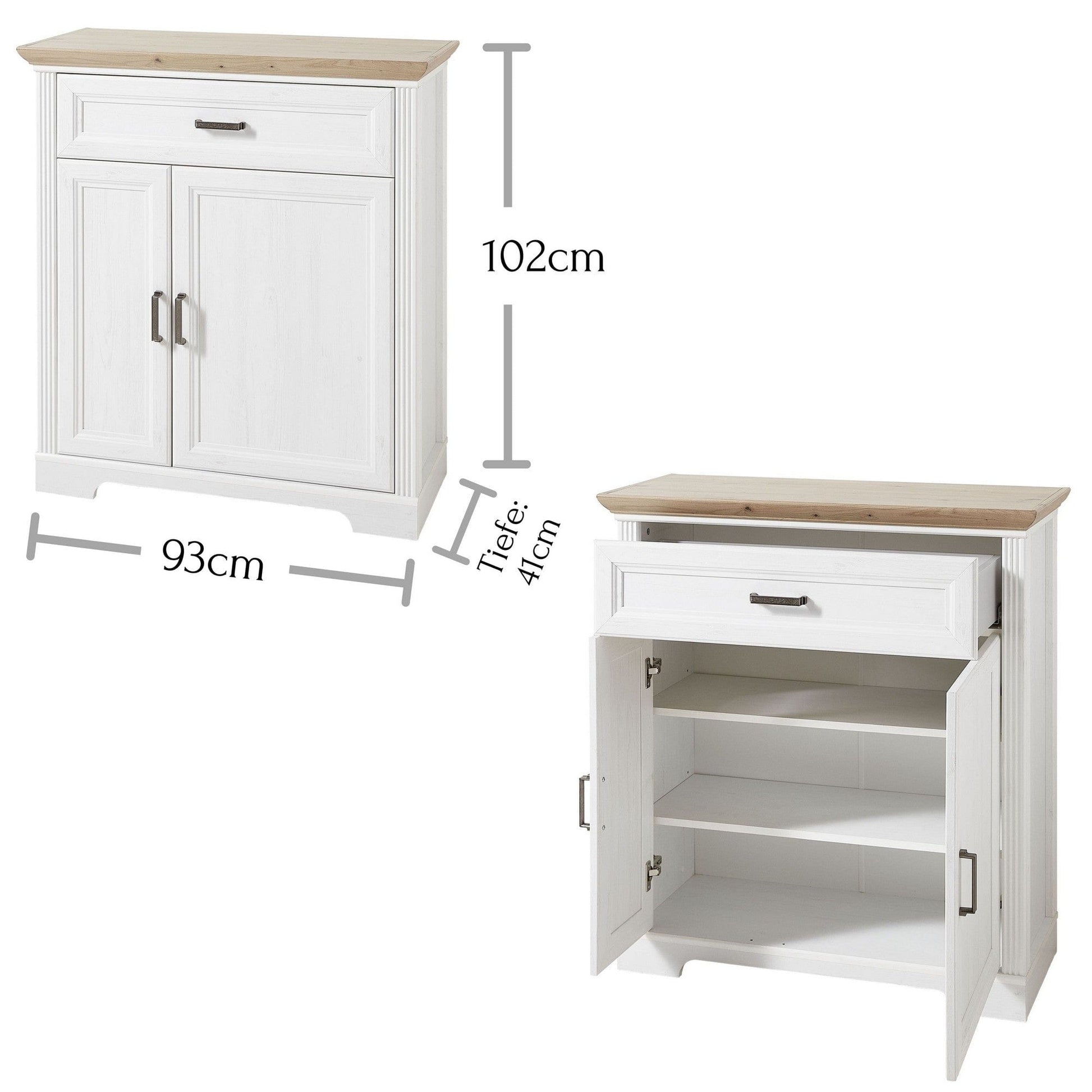 Comoda JASMIN, alb/stejar artisan, PAL, cu 2 usi si un sertar, 93x41x102 cm