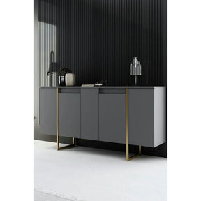 Comoda living gri LUXE, PAL melaminat/metal, gri antracit/auriu, 160×35×80 cm