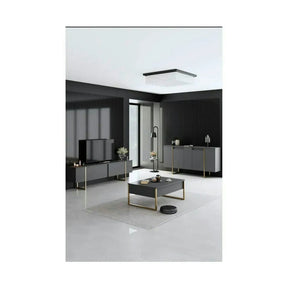 Comoda living gri LUXE, PAL melaminat/metal, gri antracit/auriu, 160×35×80 cm