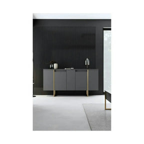 Comoda living gri LUXE, PAL melaminat/metal, gri antracit/auriu, 160×35×80 cm