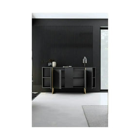 Comoda living gri LUXE, PAL melaminat/metal, gri antracit/auriu, 160×35×80 cm