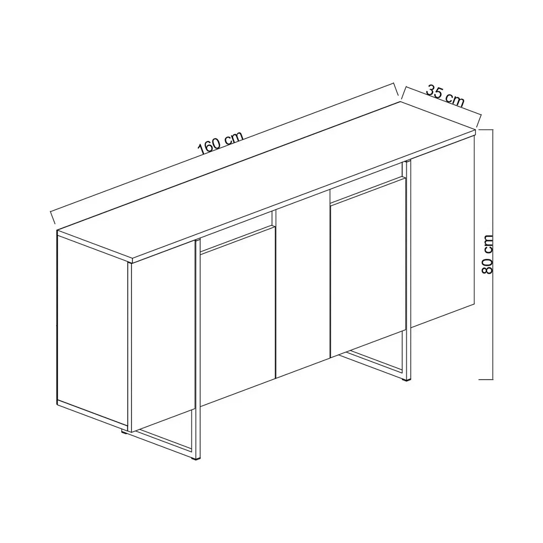 Comoda living gri LUXE, PAL melaminat/metal, gri antracit/auriu, 160×35×80 cm