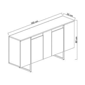 Comoda living gri LUXE, PAL melaminat/metal, gri antracit/auriu, 160×35×80 cm