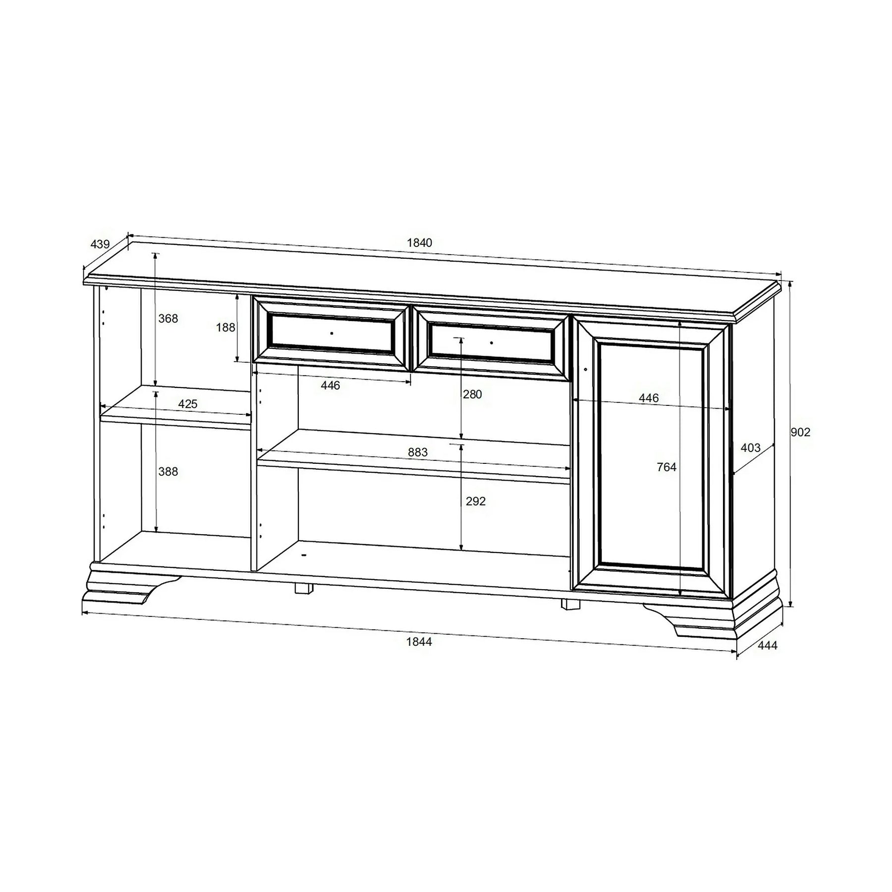 Comoda mare alba IDENTO, PAL melaminat/MDF, alb, 184×44.4×90.2 cm