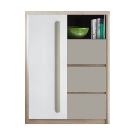 Comoda MILANO OCN-27780, stejar/alb lucios/gri