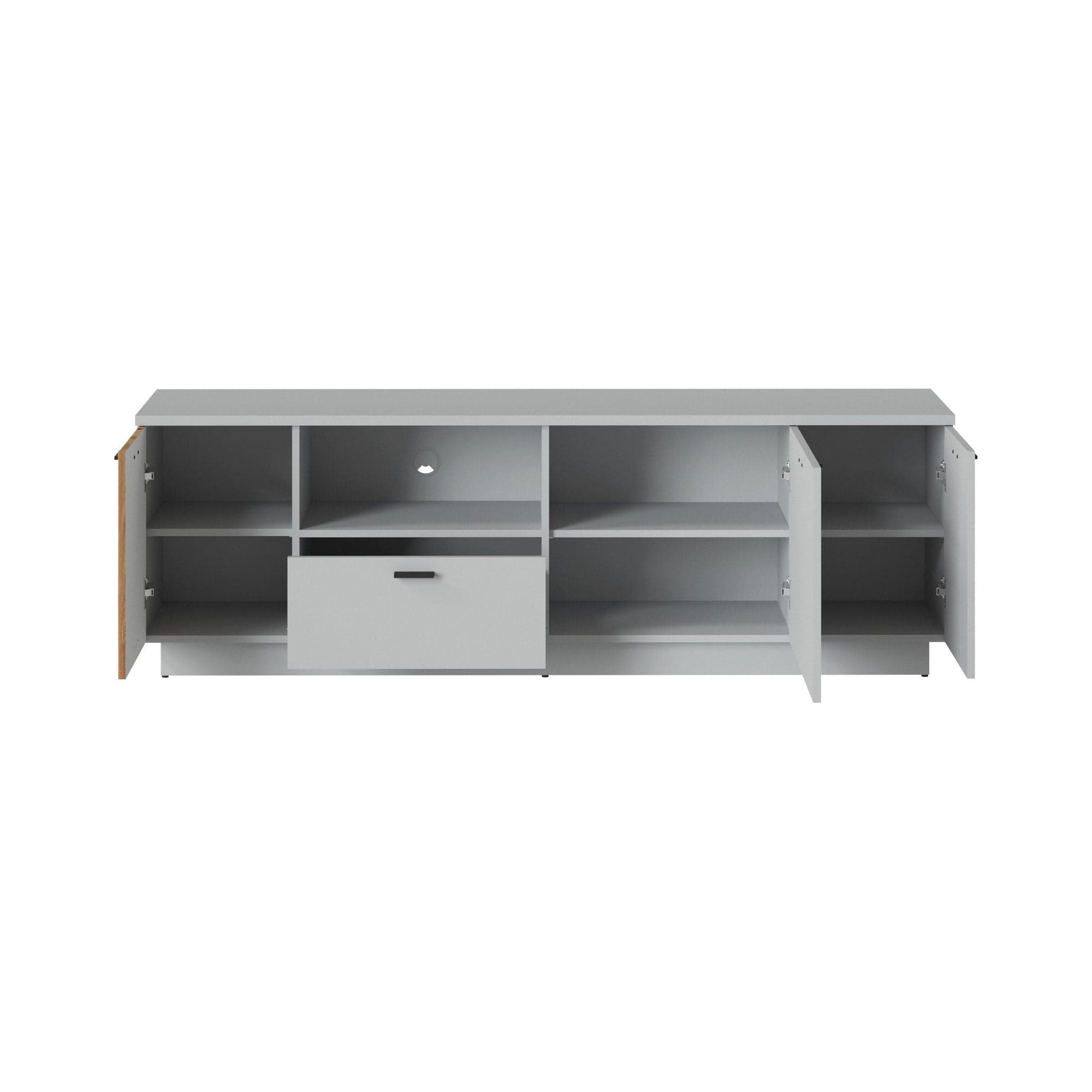 Comoda TV VERO, alb/stejar, PAL laminat, 180x40x59 cm