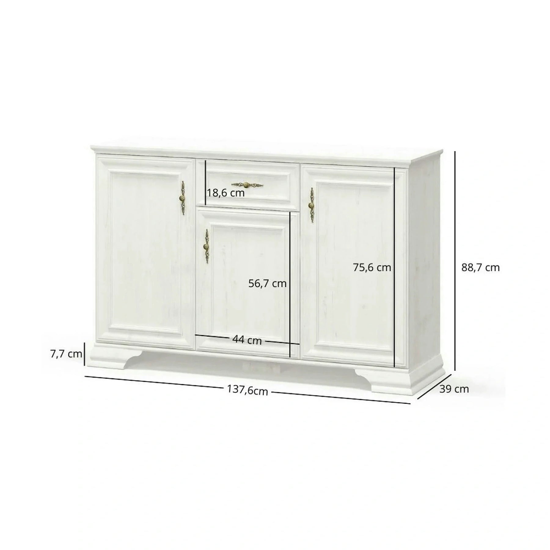 Comoda pin alb anderson IRYS, PAL laminat/MDF/metal, pin alb anderson, 137.6×39×88.7 cm