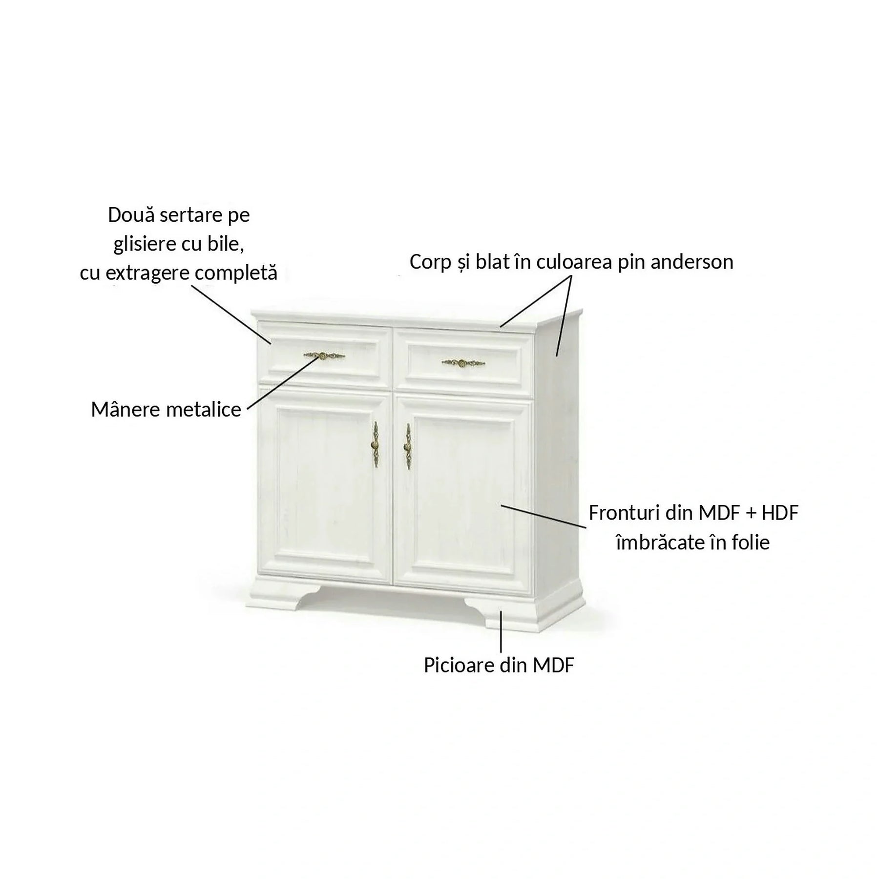 Comoda pin alb anderson IRYS, PAL laminat/MDF/HDF, pin alb anderson, 93.4×39×88.7 cm