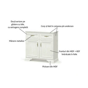 Comoda pin alb anderson IRYS, PAL laminat/MDF/HDF, pin alb anderson, 93.4×39×88.7 cm
