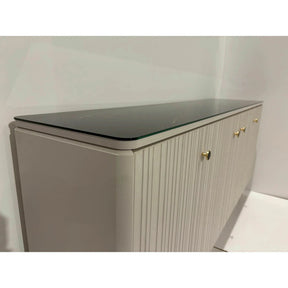 Comoda SIERRA SR8, PAL laminat/MDF/sticlă, casmir/negru cu efect de marmura/auriu, 185×39×86 cm