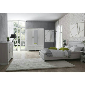 Comoda TIFFANY II, PAL laminat/MDF/metal, grej, 139×37×90 cm