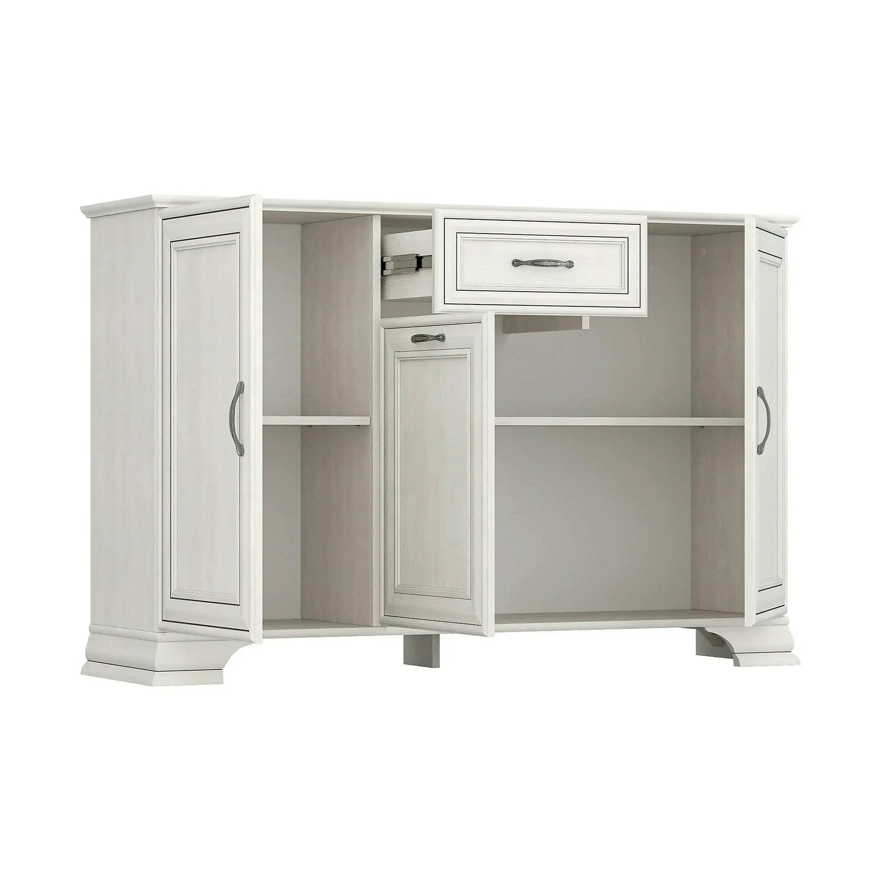 Comoda TIFFANY II, PAL laminat/MDF/metal, grej, 139×37×90 cm