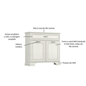 Comoda TIFFANY II, PAL laminat/MDF, grej, 94×37×90 cm