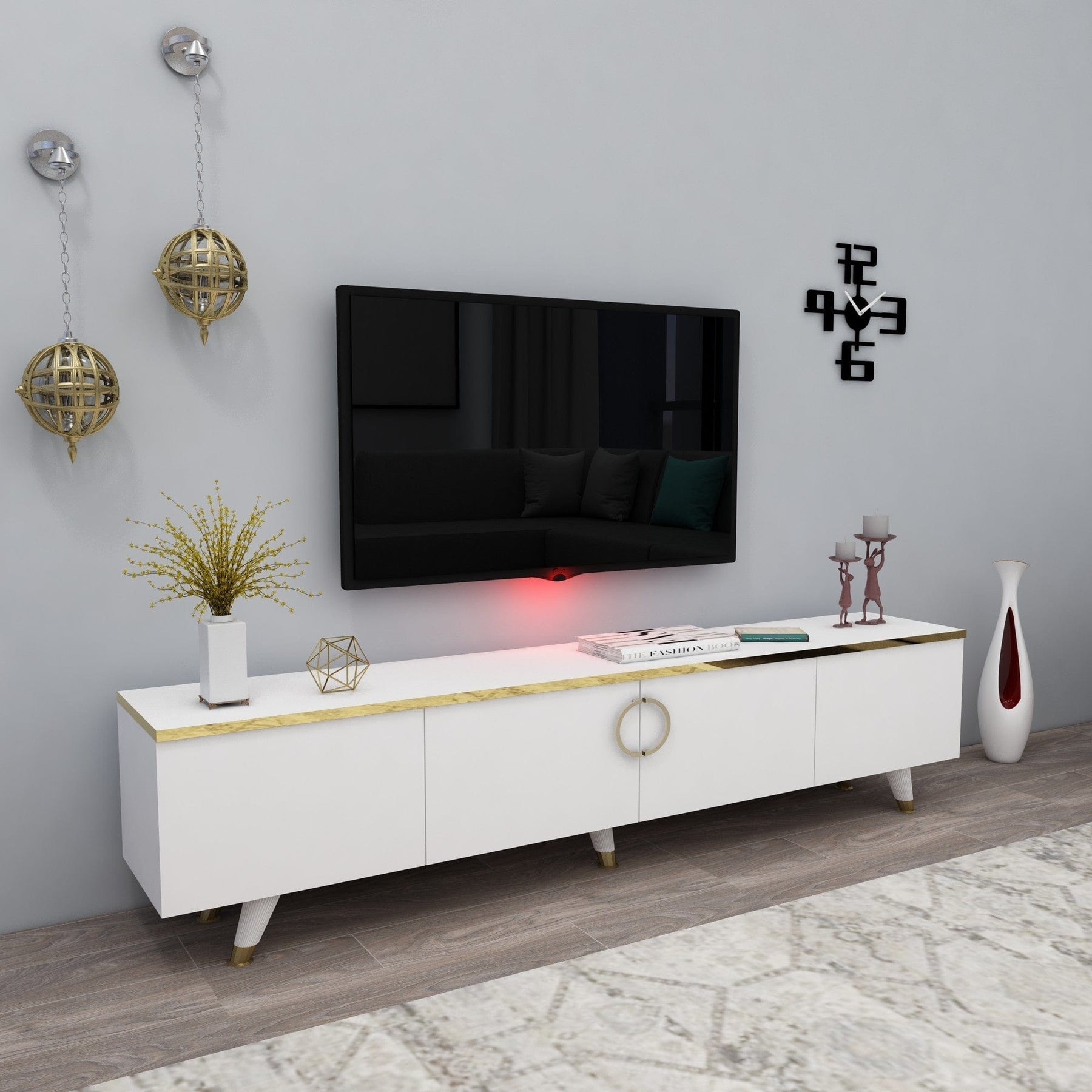 Comoda TV AMSTERDAM OCN-34146, alb/auriu