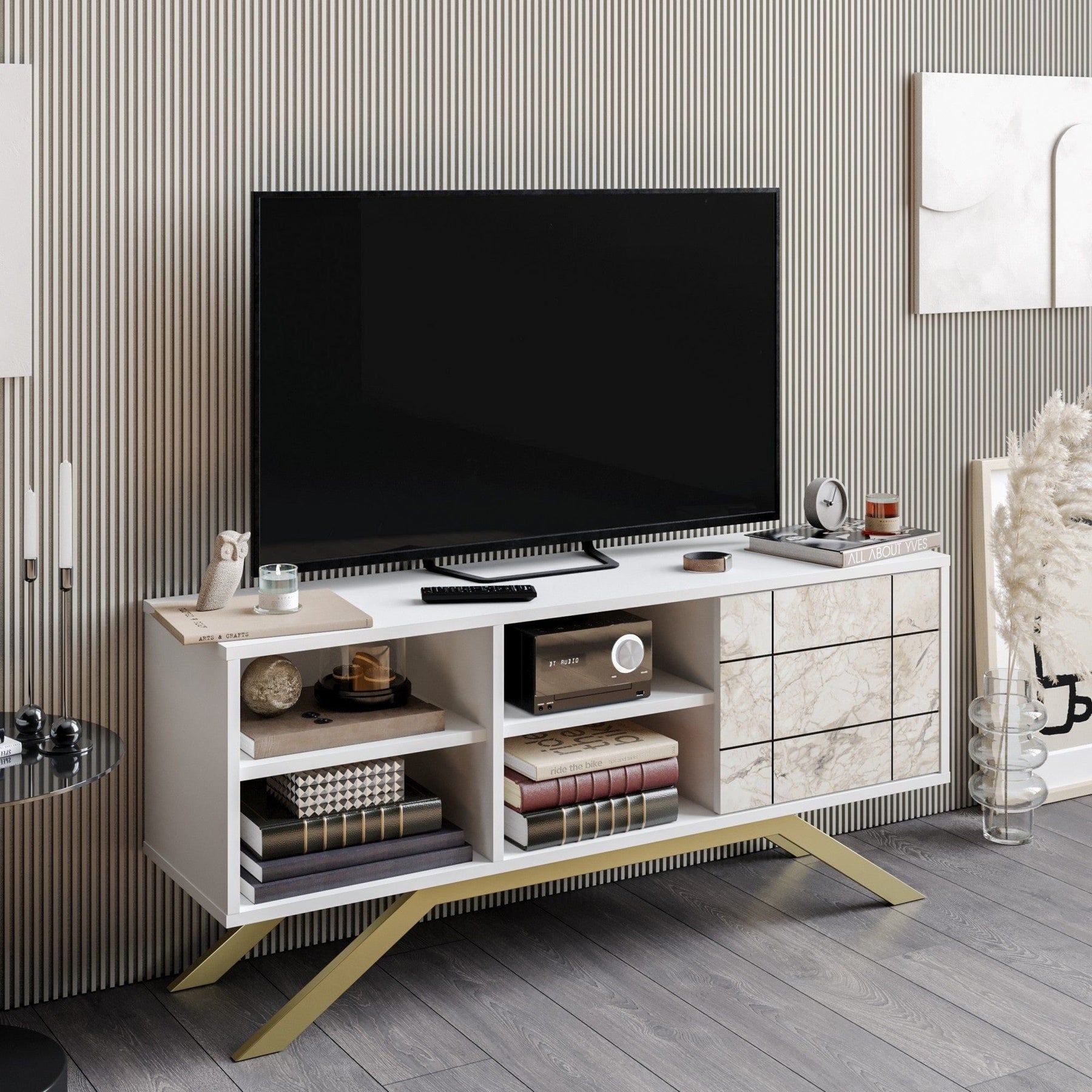 Comoda TV AMSTERDAM OCN-34172, alb/auriu