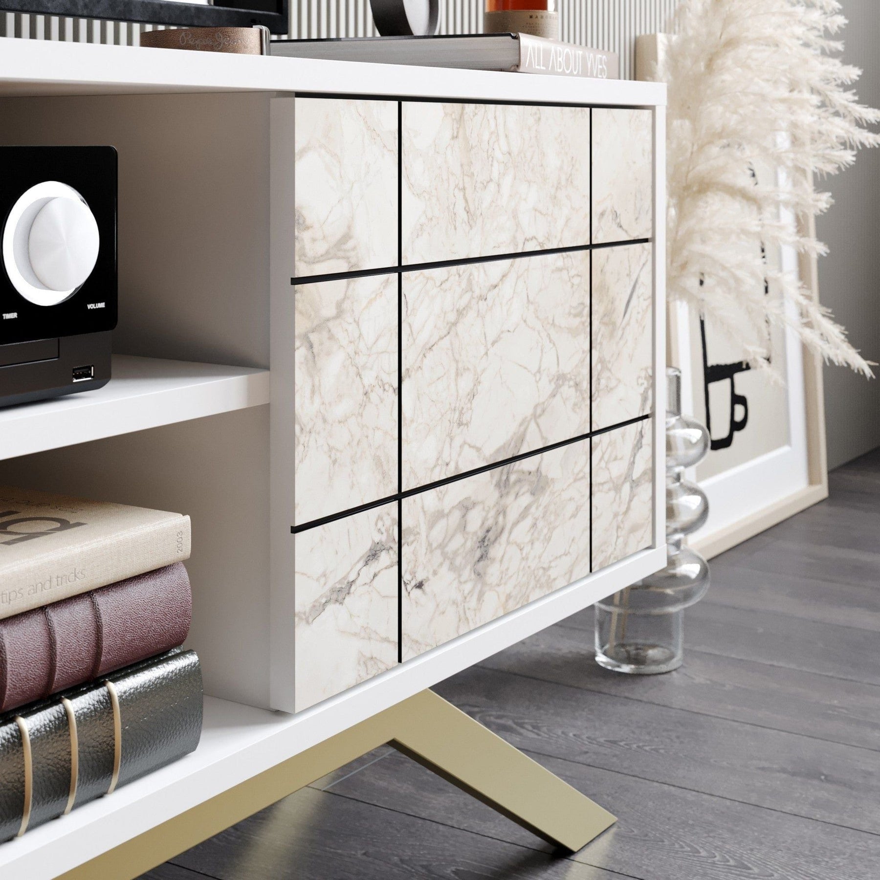 Comoda TV AMSTERDAM OCN-34172, alb/auriu