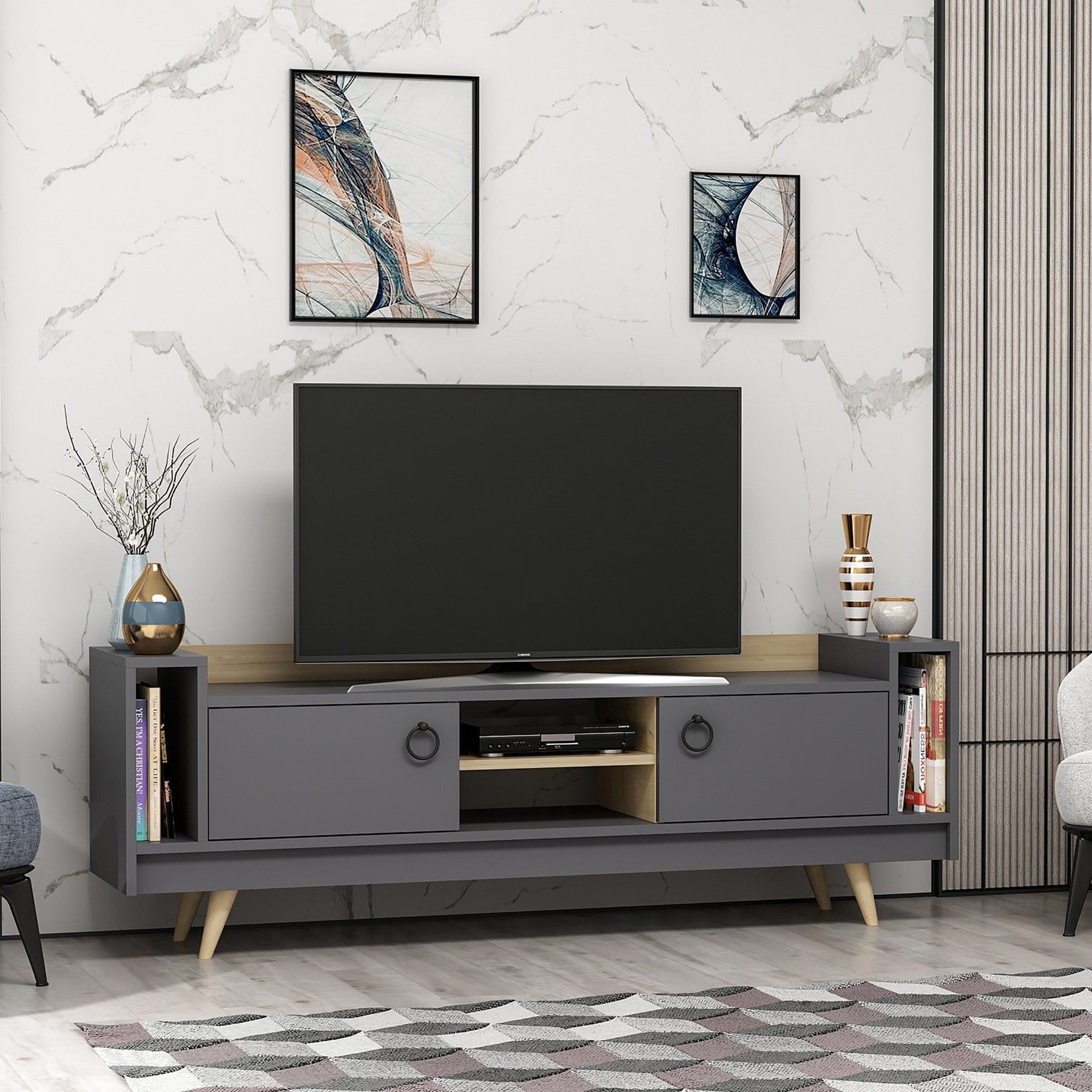 Comoda TV AMSTERDAM OCN-34203, gri antracit/stejar