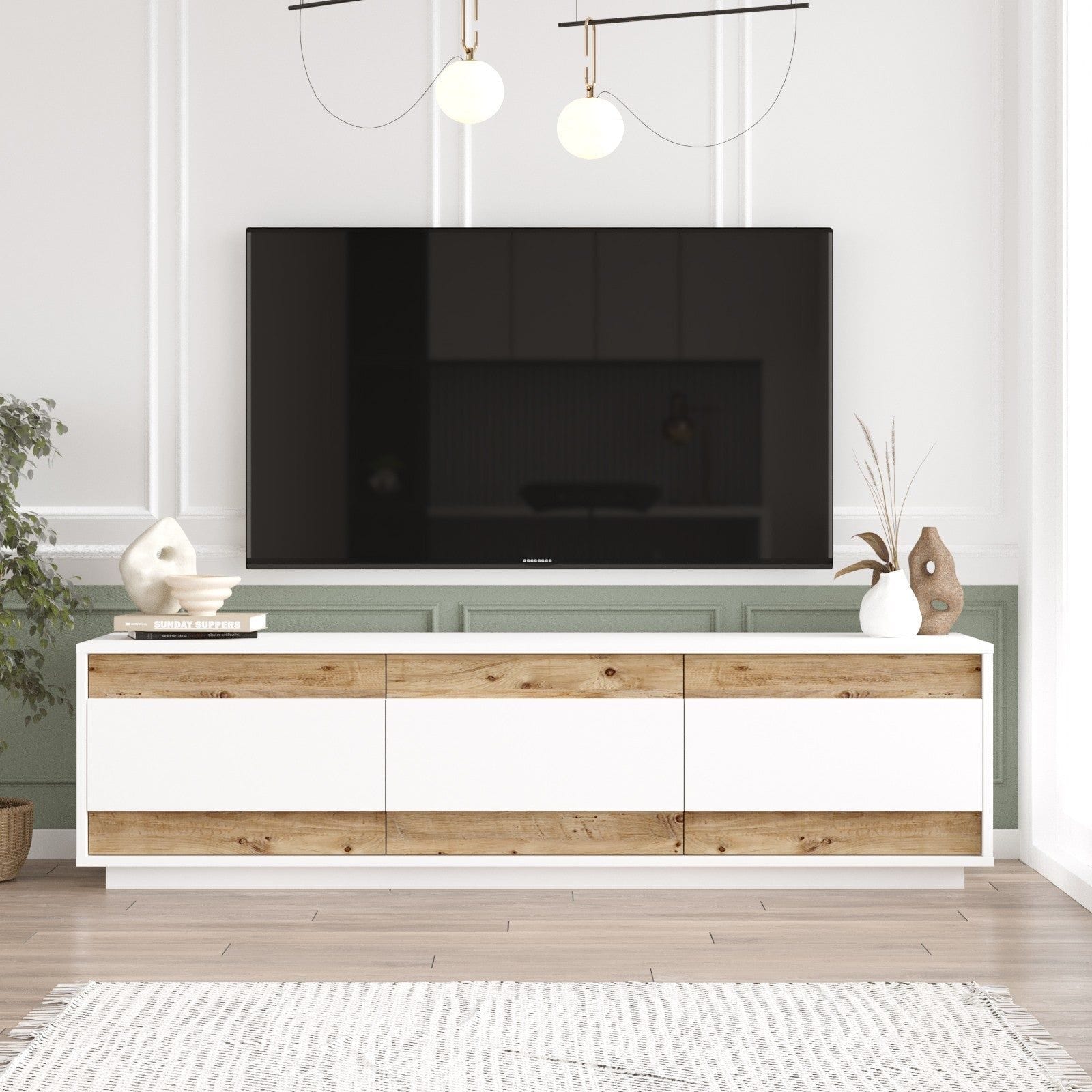 Comoda TV AMSTERDAM OCN-34269, alb/stejar