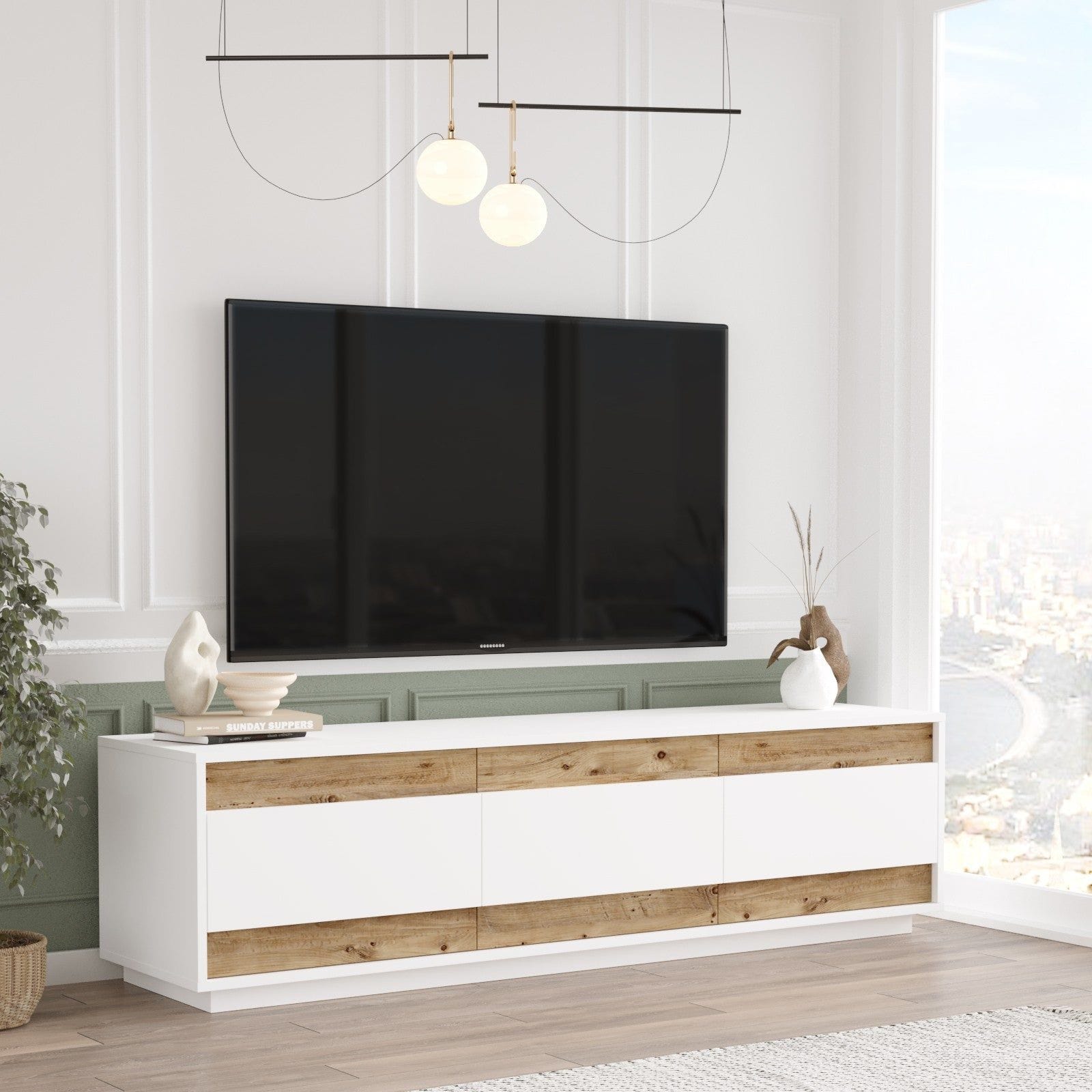 Comoda TV AMSTERDAM OCN-34269, alb/stejar