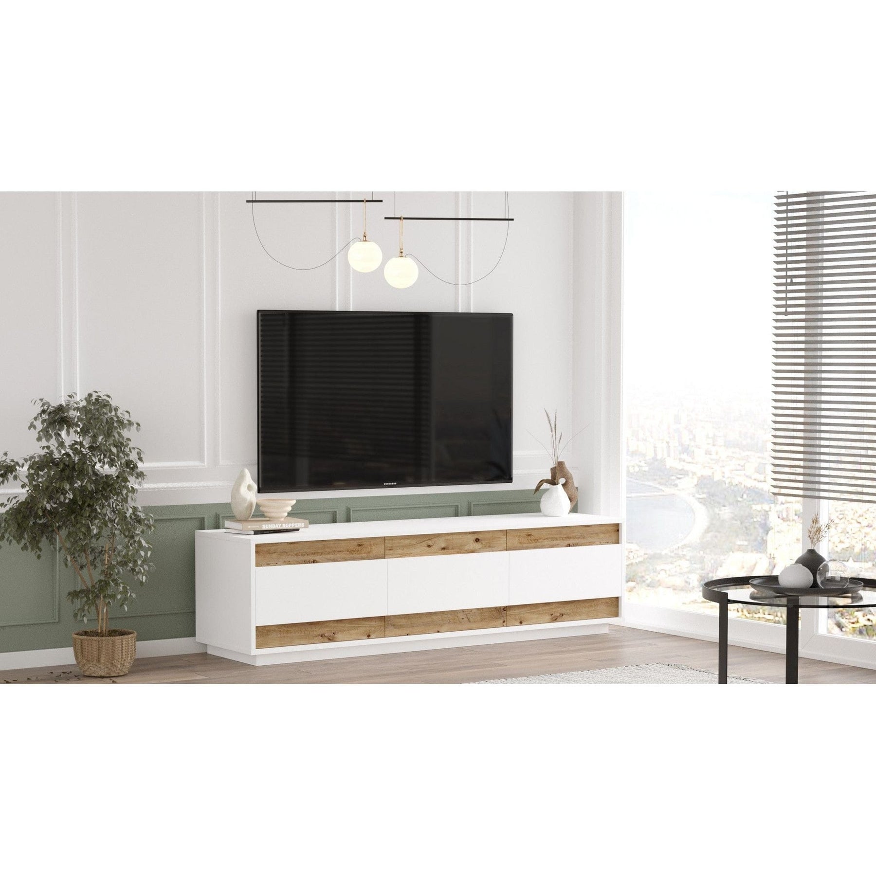 Comoda TV AMSTERDAM OCN-34269, alb/stejar