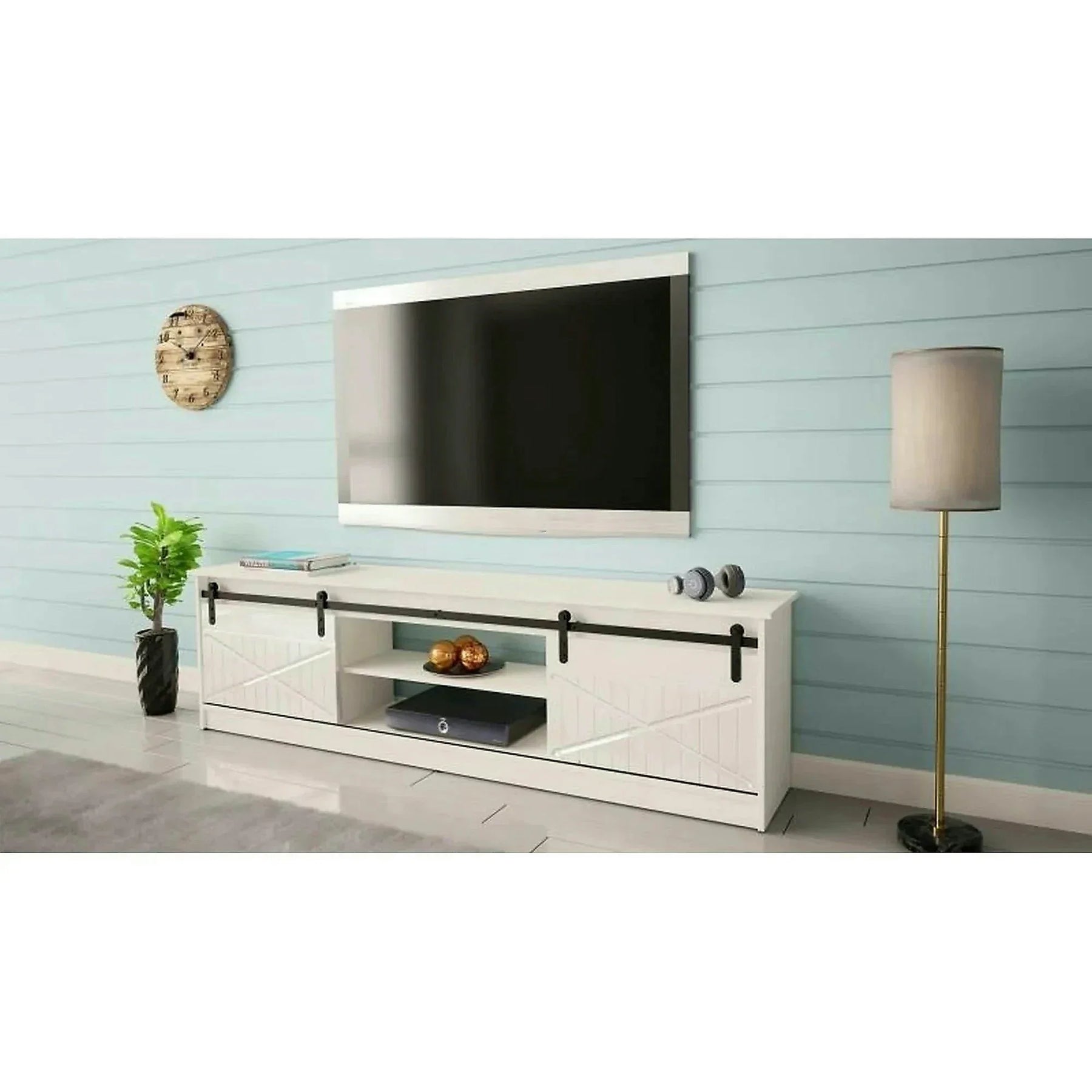 Comoda TV GRANERO, PAL laminat/MDF, alb, 200×35×57 cm