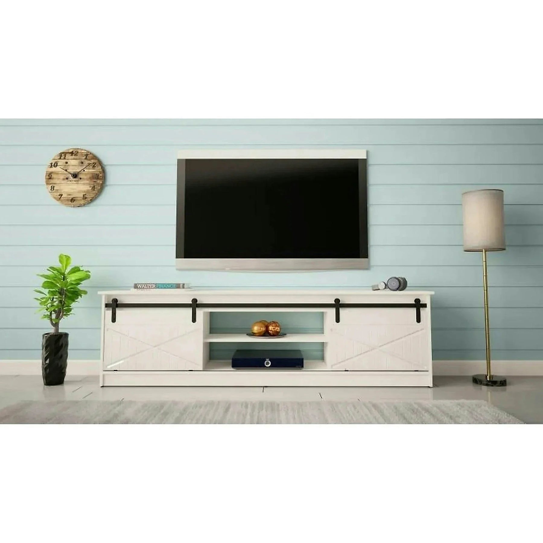 Comoda TV GRANERO, PAL laminat/MDF, alb, 200×35×57 cm