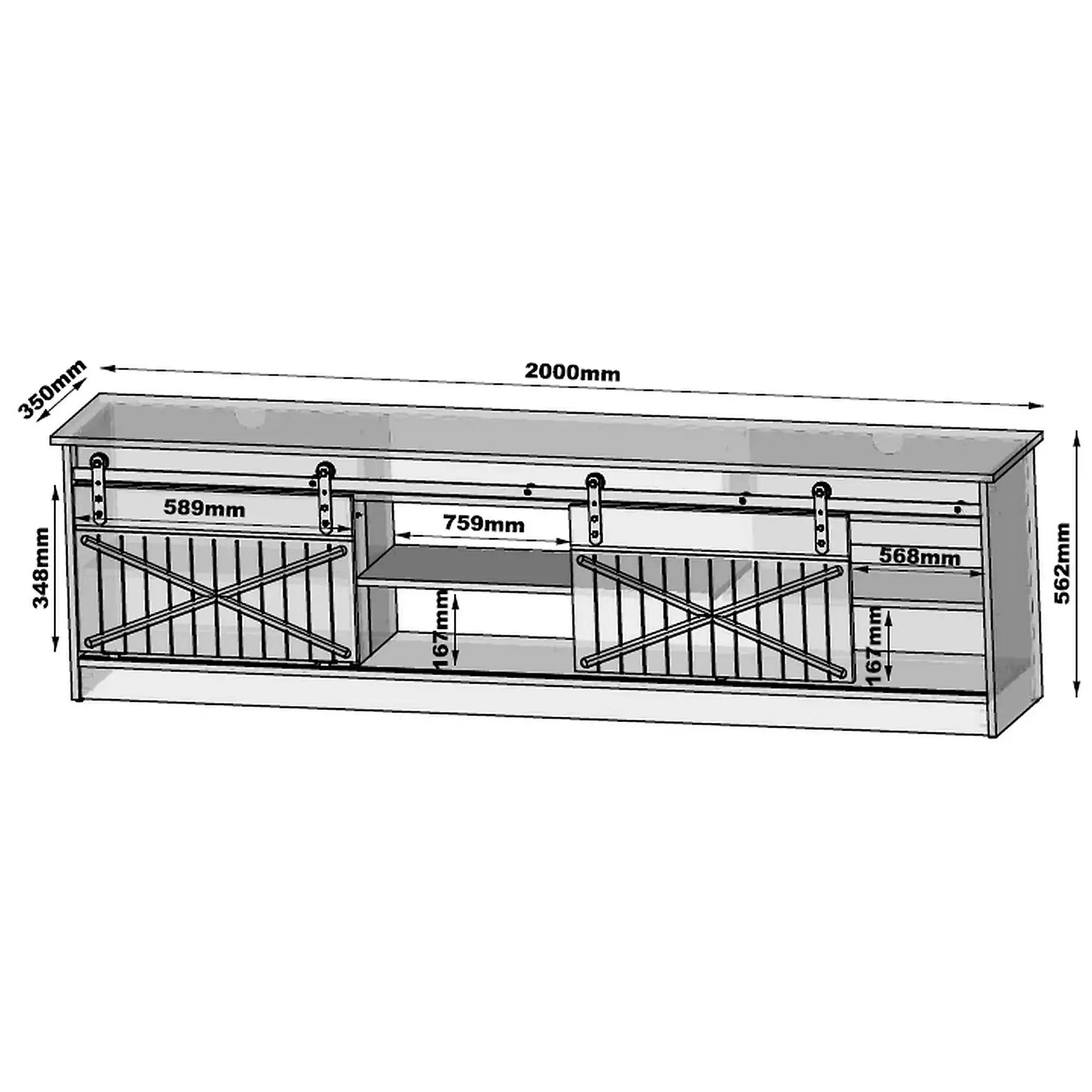 Comoda TV GRANERO, PAL laminat/MDF, alb, 200×35×57 cm